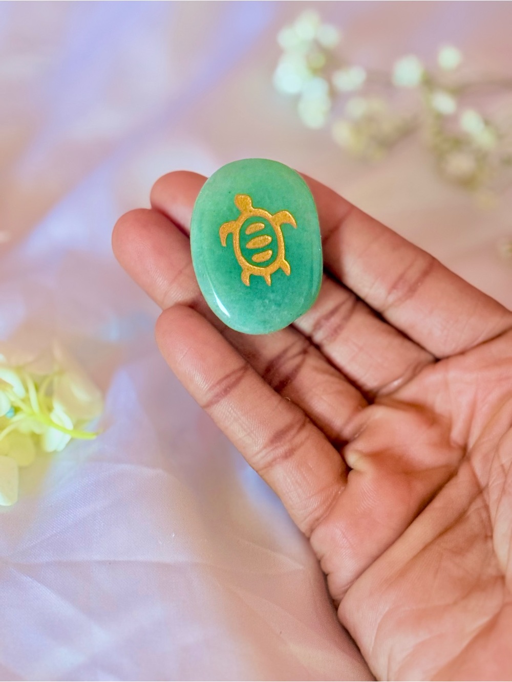 Green Crystal Turtle Totem Stone | Carved Pocket Worry Stone Gift